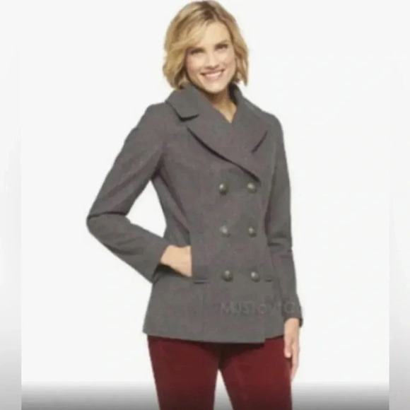 Women’s Merona Charcoal Gray Peacoat Size Medium EUC - Picture 1 of 8